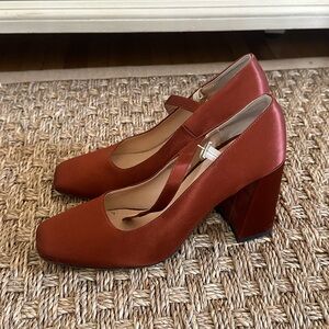 Jonak Paris Rust Satin Mary Jane Block Heels | Worn Once